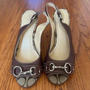 Coach Esmeralda open toe sling back heels Brown 7.5